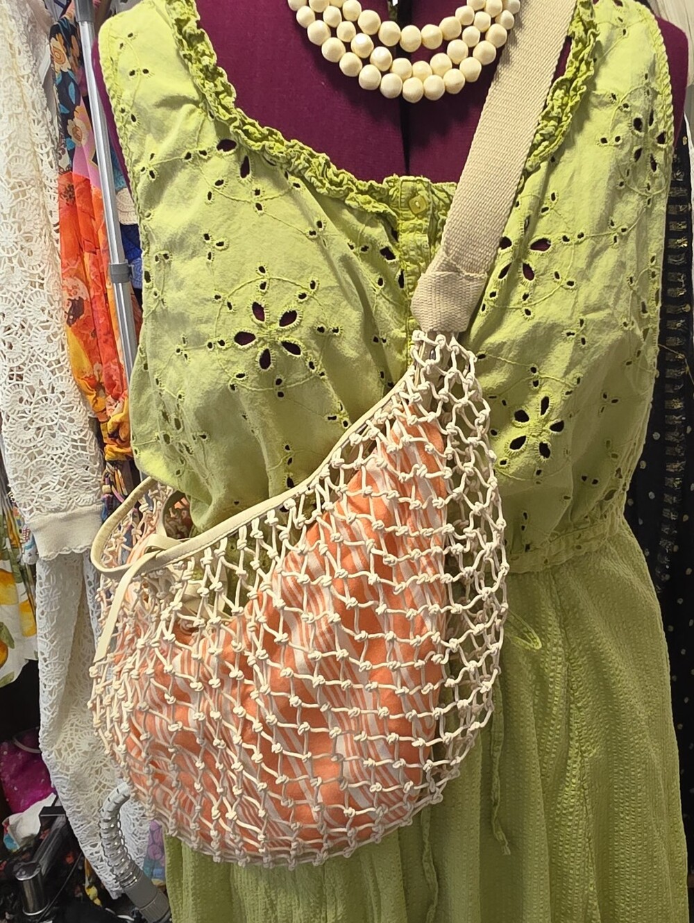 Nwt Free People Silver Springs Sling Bag In Cream And Peach